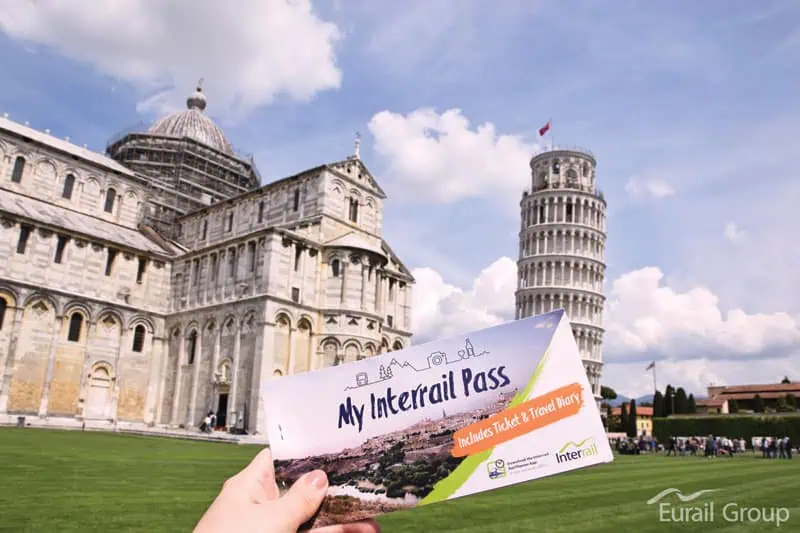 Interrail Pass mit schiefen Turm von Pisa