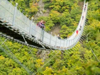 Besucher auf der Haengeseilbruecke Geierlay ©Dominik Ketz